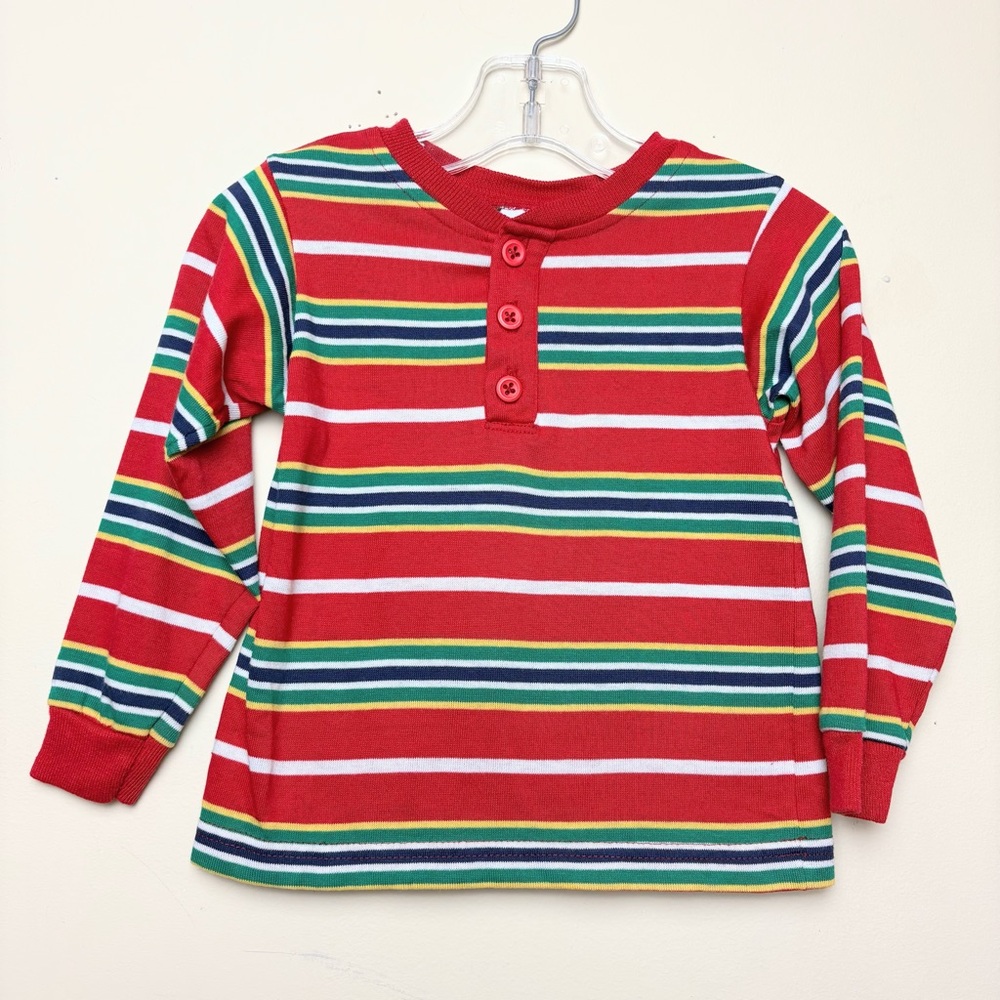Okie Dokie 2T Vintage Red Striped Long Sleeve Shirt Buttons Henley Green Blue